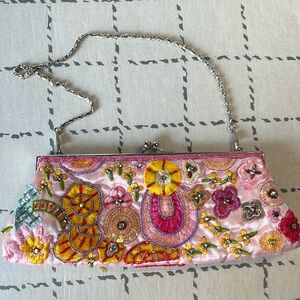 Embroided jeweled pink formal bag